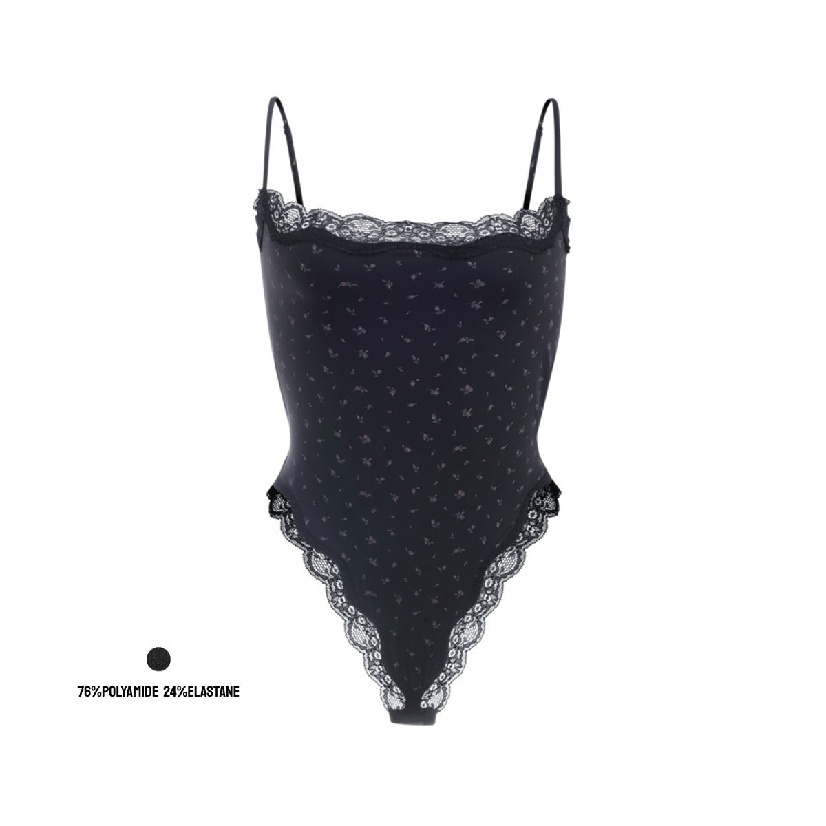 Lace Camisole Bodysuit黑色蕾丝花丁字裤连体衣塑身性感Skim*