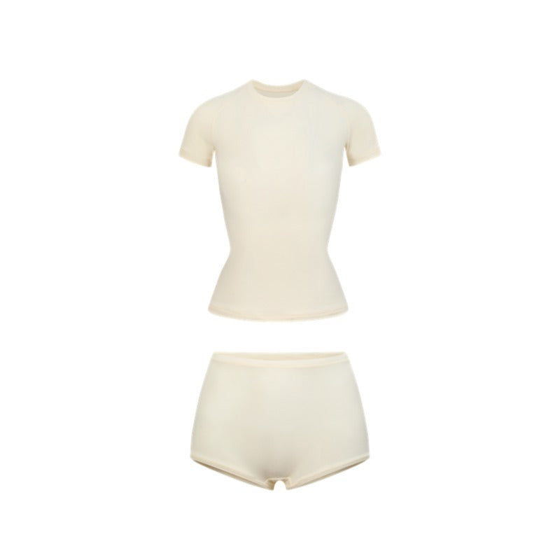 Cotton Jersey经典运动套装女士瑜伽T恤修身短裤塑身分体式套装