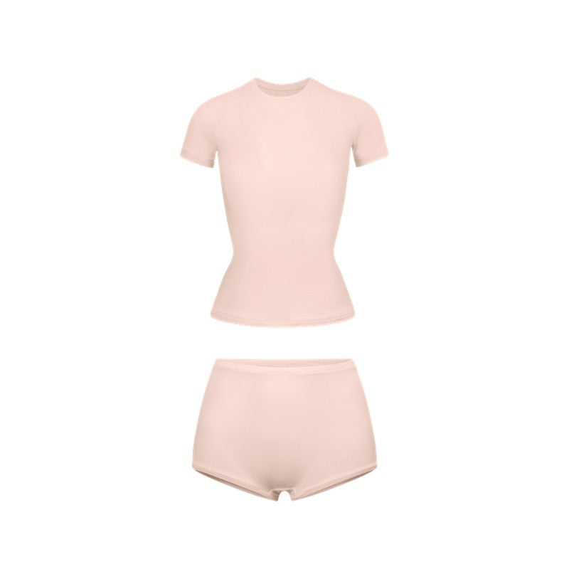 Cotton Jersey经典运动套装女士瑜伽T恤修身短裤塑身分体式套装