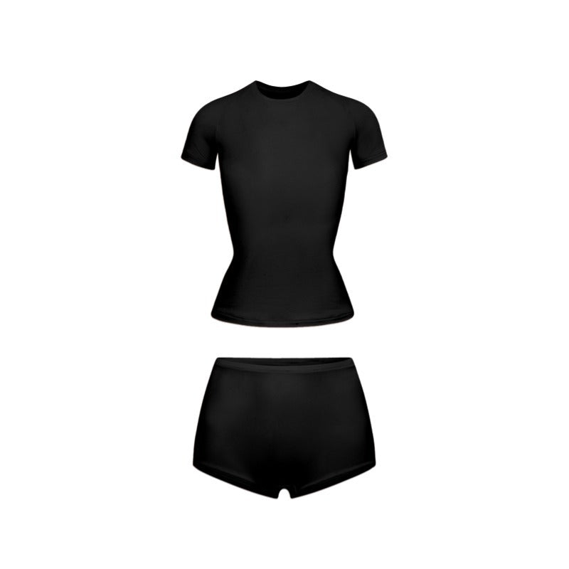 Cotton Jersey经典运动套装女士瑜伽T恤修身短裤塑身分体式套装