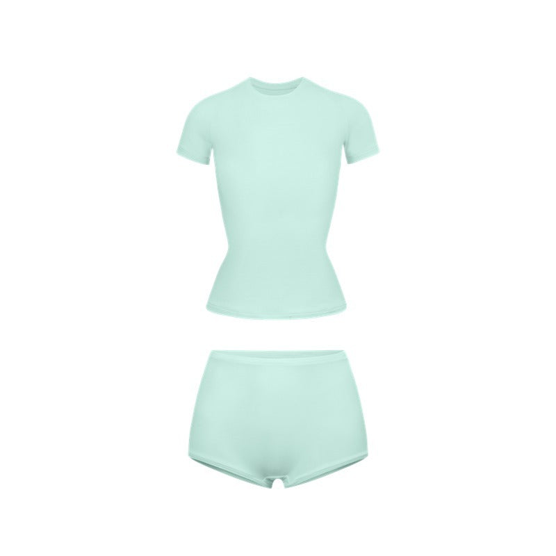 Cotton Jersey经典运动套装女士瑜伽T恤修身短裤塑身分体式套装