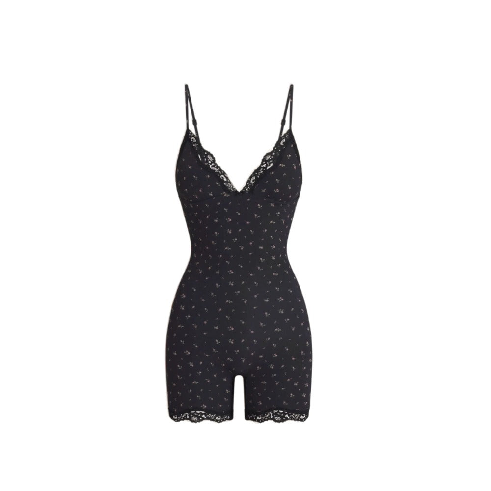 Lace Triangle Onesie性感skim塑身衣蕾丝连体衣无衬垫三角罩杯