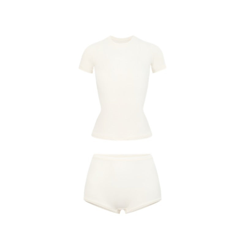 Cotton Jersey经典运动套装女士瑜伽T恤修身短裤塑身分体式套装