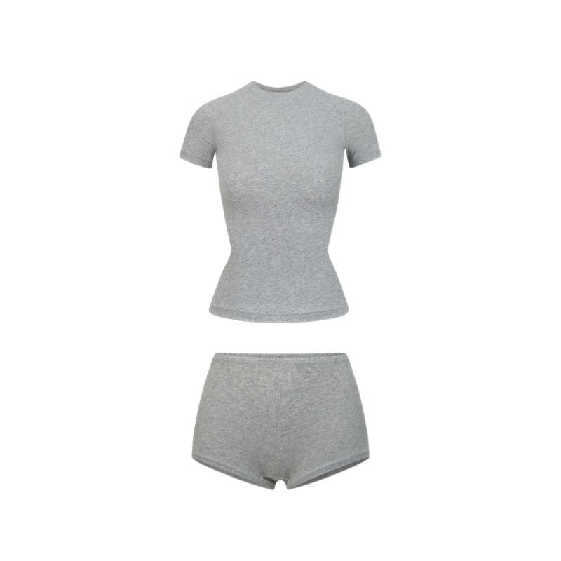 Cotton Jersey经典运动套装女士瑜伽T恤修身短裤塑身分体式套装