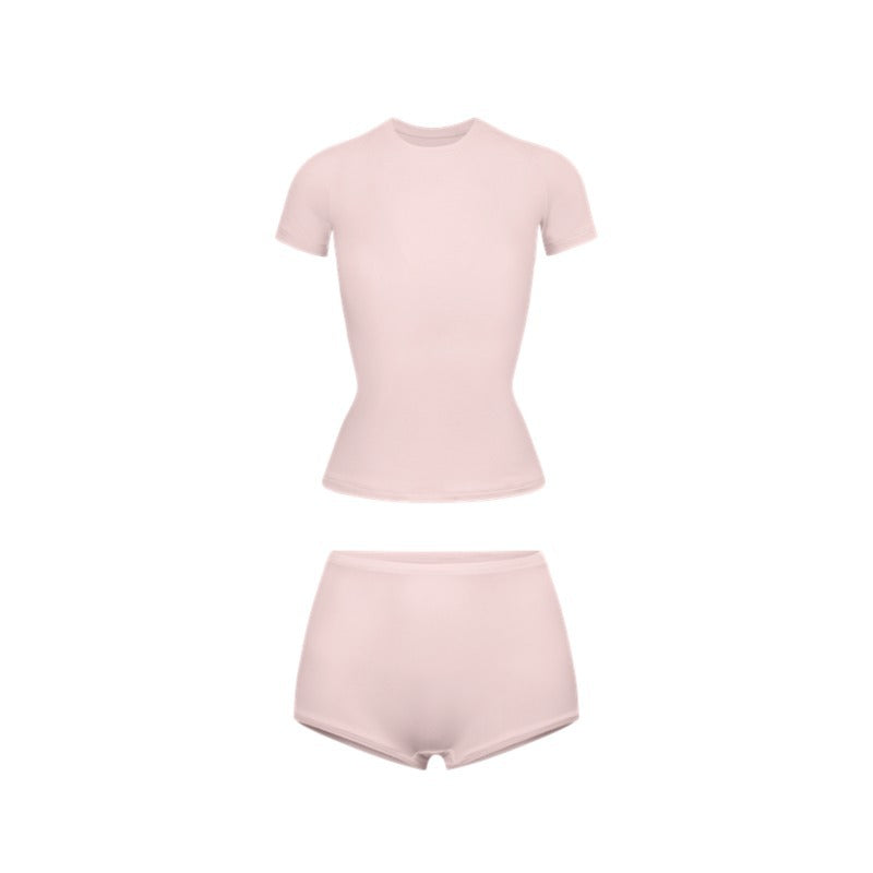 Cotton Jersey经典运动套装女士瑜伽T恤修身短裤塑身分体式套装