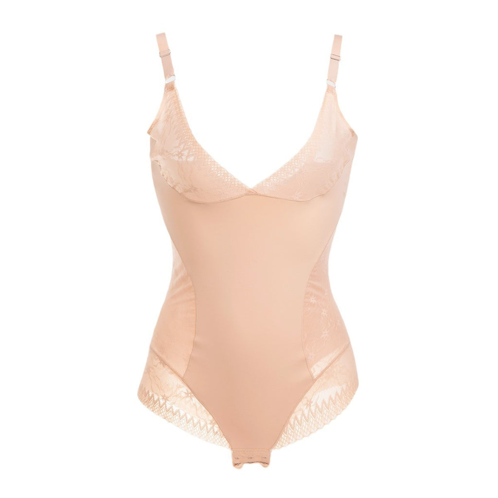欧美Bodysuit塑身衣蕾丝吊带连体衣大码V领弹力包臀紧身内衣性感