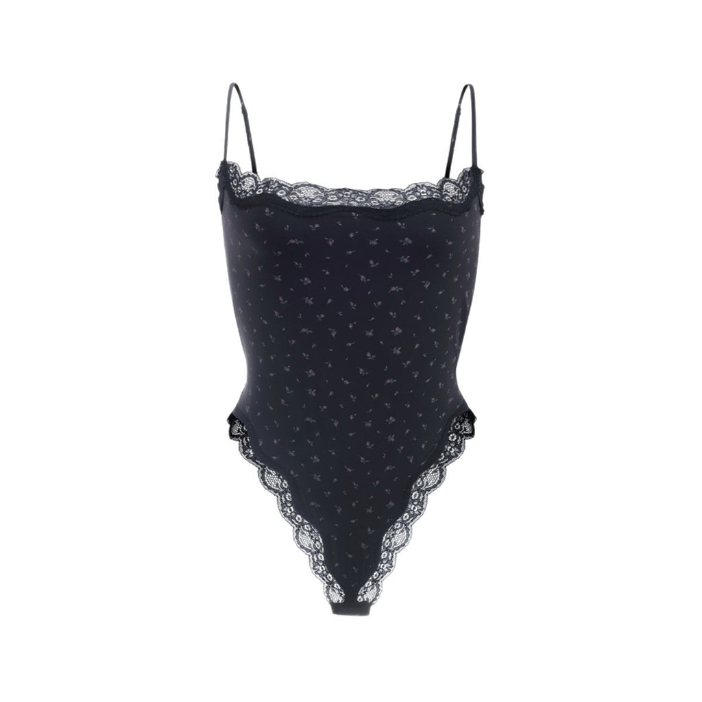 Lace Camisole Bodysuit黑色蕾丝花丁字裤连体衣塑身性感Skim*