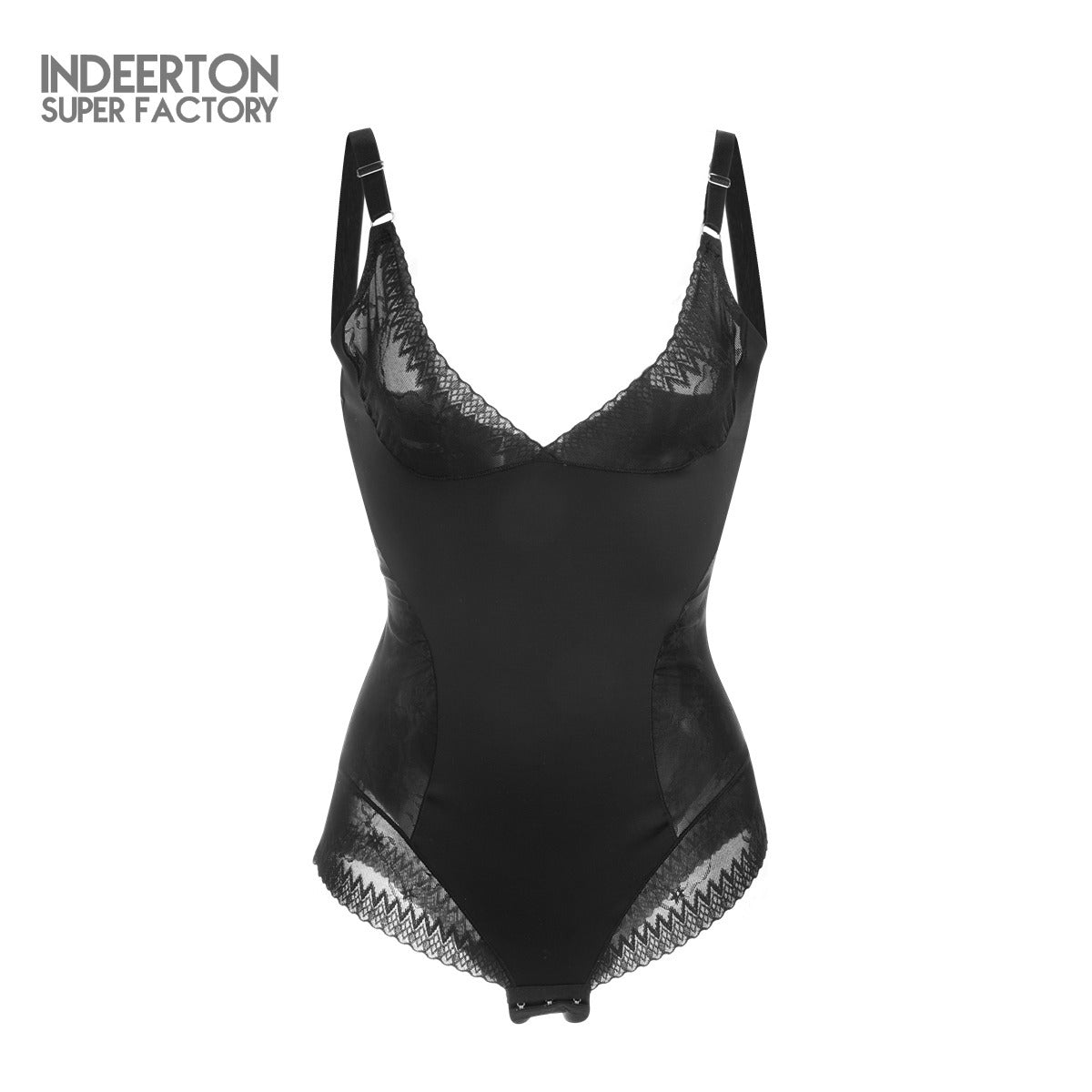 欧美Bodysuit塑身衣蕾丝吊带连体衣大码V领弹力包臀紧身内衣性感