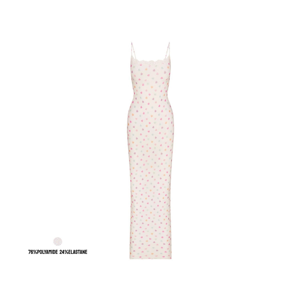 Lace Slip Dress塑身长裙情人节性感蕾丝吊带裙Skims印花连衣裙