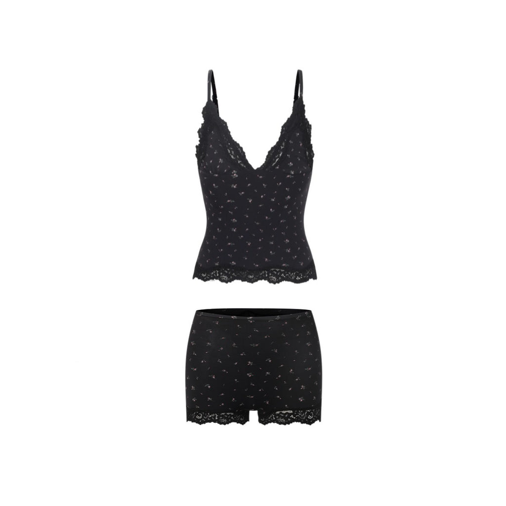 Triangle Cami&Boy Shor性感聚拢蕾丝吊带背心短裤塑身分体式套装