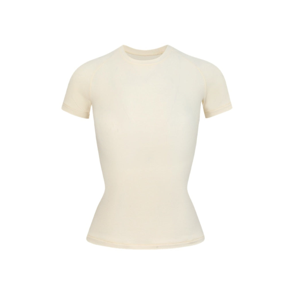 Cotton Jersey赵露思同款卡戴珊短袖T恤女弹力上衣圆领修身打底衫
