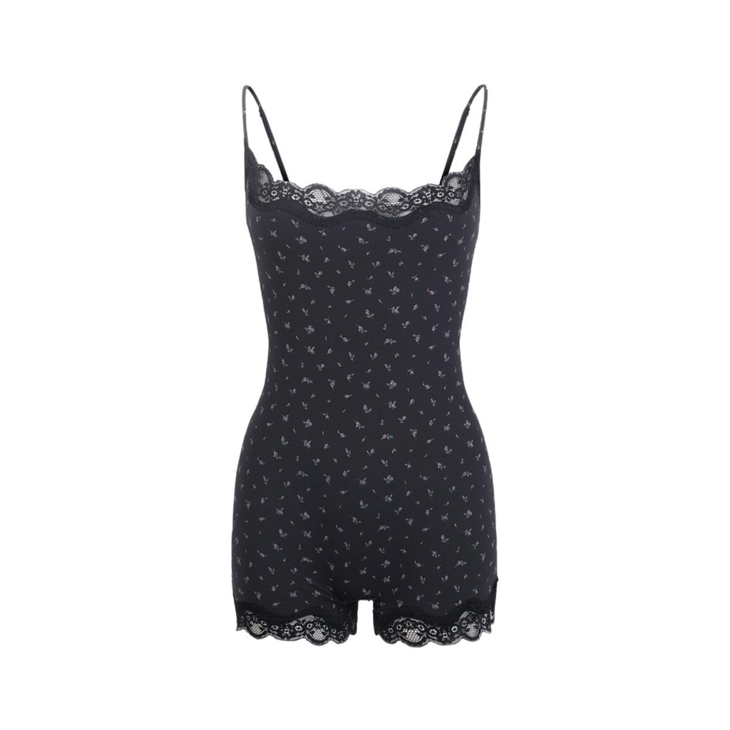 Lace Bodysuit黑色蕾丝花朵吊带Kim同款连体衣塑身衣skims Y2K
